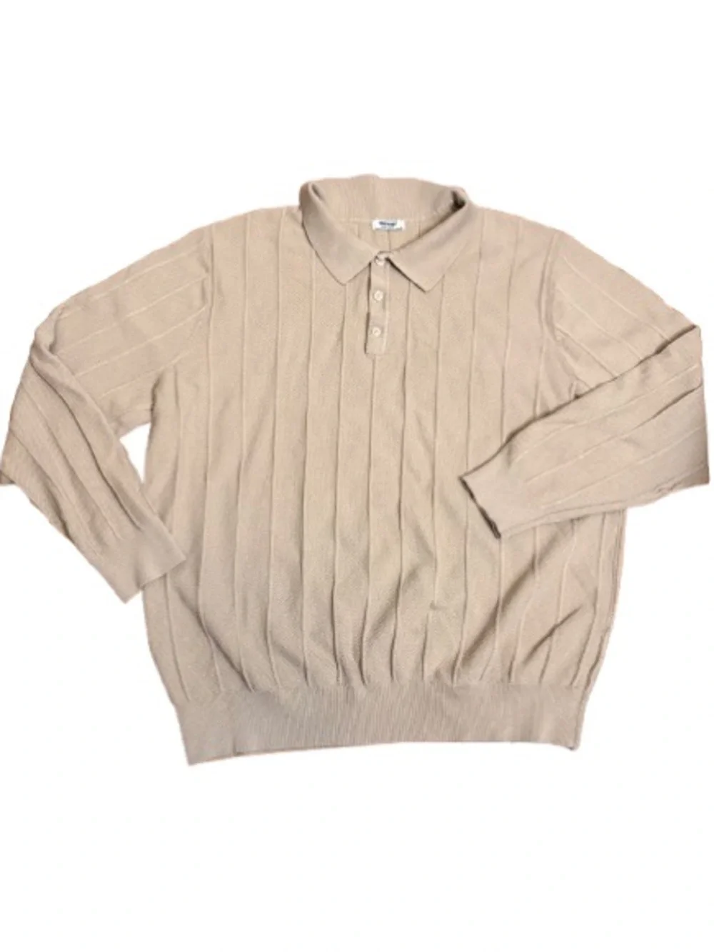 COOFANDY Men’s 2XL Taupe Textured Knit Long-Sleeve Polo Sweater